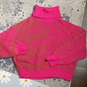 525 Pink and Brown Women's Turtleneck Sweater